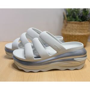 CROCS Moonlight Silver Metallic Mega Crush Triple Strap Platform Sandals W10 NWT